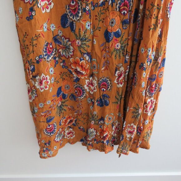 PATRONS OF PEACE Floral Crepe Faux Wrap Maxi Dress in Burnt Orange Boho Size L - Picture 6 of 16